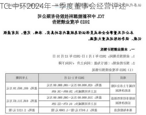 TCL中环2024年一季度董事会经营评述