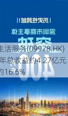 方圆生活服务(09978.HK)2023年总收益约4.27亿元 同
下降约16.6%