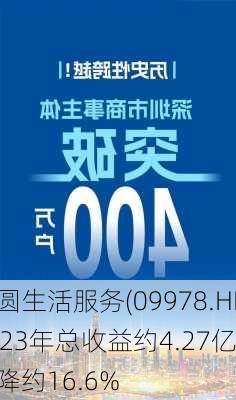 方圆生活服务(09978.HK)2023年总收益约4.27亿元 同
下降约16.6%