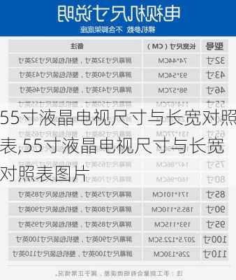 55寸液晶电视尺寸与长宽对照表,55寸液晶电视尺寸与长宽对照表图片