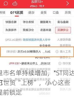 退市名单持续增加，*ST同达、ST世贸“上榜”，小心这些
已提前锁定