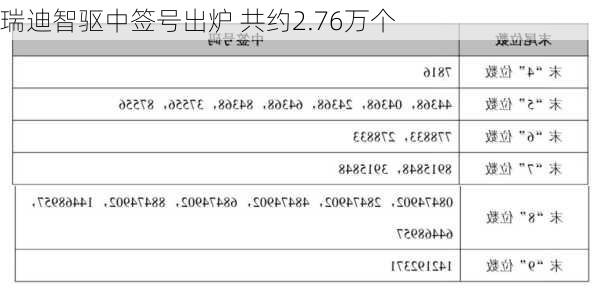 瑞迪智驱中签号出炉 共约2.76万个