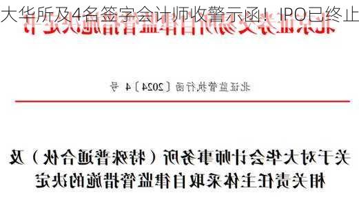 大华所及4名签字会计师收警示函！IPO已终止