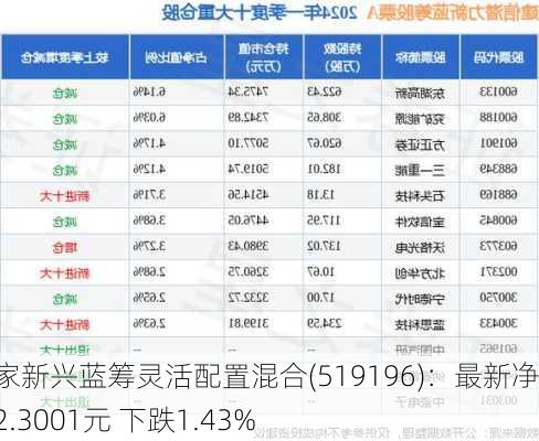 万家新兴蓝筹灵活配置混合(519196)：最新净值2.3001元 下跌1.43%