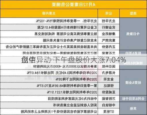 创信
盘中异动 下午盘股价大涨7.04%