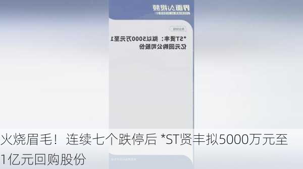 火烧眉毛！连续七个跌停后 *ST贤丰拟5000万元至1亿元回购股份