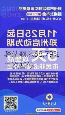 
驿站飙涨68.79% 二次暂停
