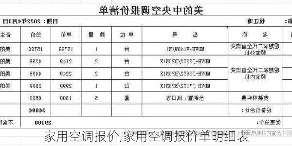 家用空调报价,家用空调报价单明细表