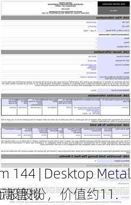 Form 144 | Desktop Metal(DM.US)高管拟
18万股股份，价值约11.
万
