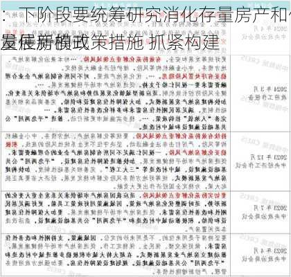 
：下阶段要统筹研究消化存量房产和优化增量住房的政策措施 抓紧构建
发展新模式