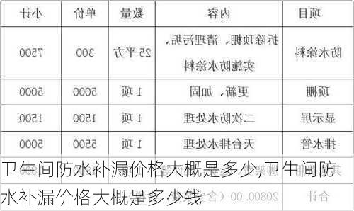 卫生间防水补漏价格大概是多少,卫生间防水补漏价格大概是多少钱