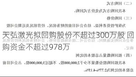 天弘激光拟回购股份不超过300万股 回购资金不超过978万