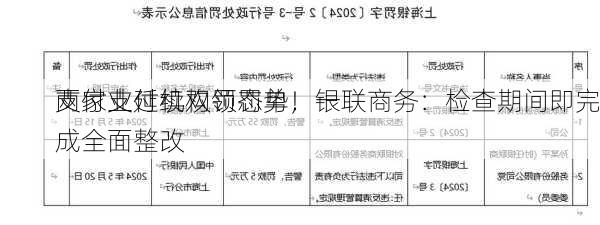 支付业延续双罚态势！一
两家支付机构领罚单，银联商务：检查期间即完成全面整改