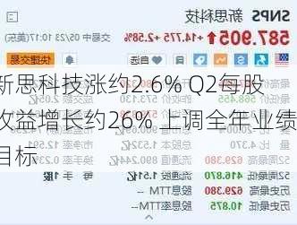 新思科技涨约2.6% Q2每股收益增长约26% 上调全年业绩目标