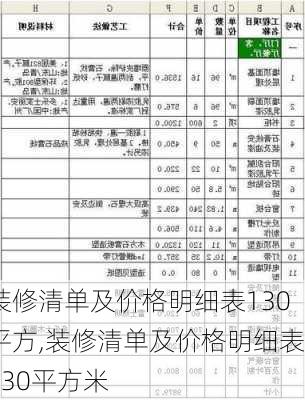 装修清单及价格明细表130平方,装修清单及价格明细表130平方米