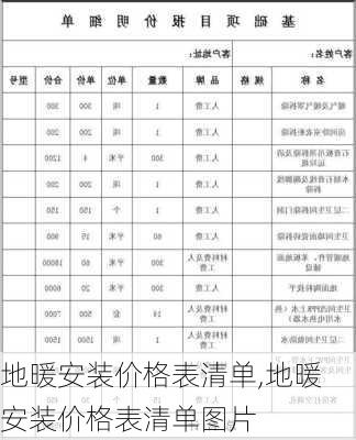 地暖安装价格表清单,地暖安装价格表清单图片