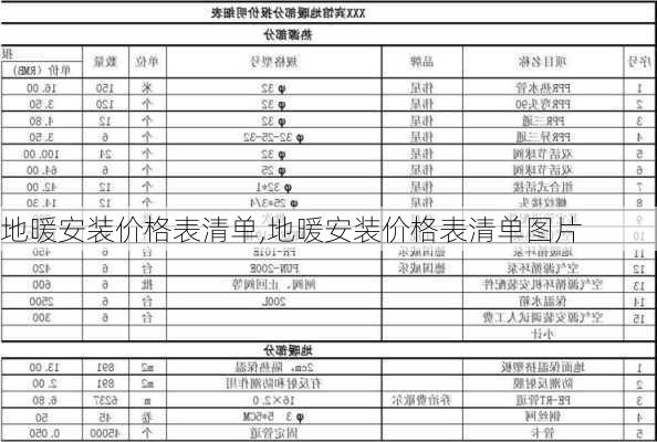 地暖安装价格表清单,地暖安装价格表清单图片