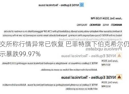 纽交所称行情异常已恢复 巴菲特旗下伯克希尔仍显示暴跌99.97%