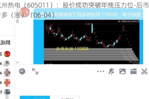 杭州热电（605011）：股价成功突破年线压力位-后市看多（涨）（06-04）