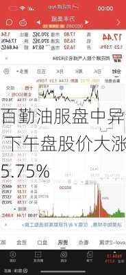 百勤油服盘中异动 下午盘股价大涨5.75%