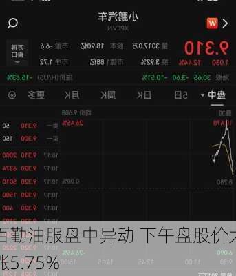 百勤油服盘中异动 下午盘股价大涨5.75%