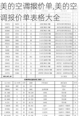 美的空调报价单,美的空调报价单表格大全