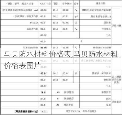 马贝防水材料价格表,马贝防水材料价格表图片