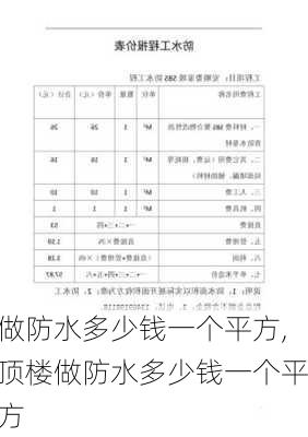 做防水多少钱一个平方,顶楼做防水多少钱一个平方