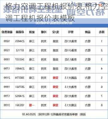 格力空调工程机报价表,格力空调工程机报价表模板