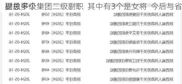 
提拔多个集团二级副职  其中有3个是女将  今后与省
副总平级