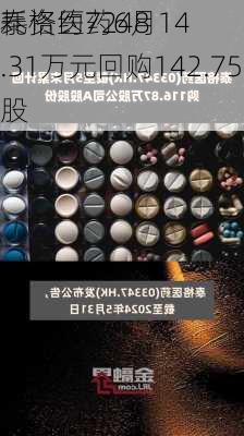 泰格医药6月14
耗资约7248.31万元回购142.75万股A股