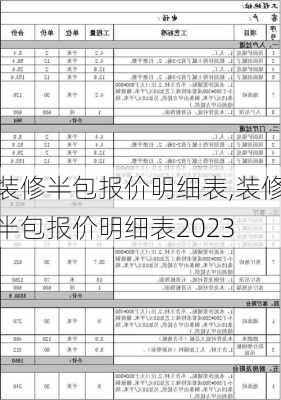 装修半包报价明细表,装修半包报价明细表2023