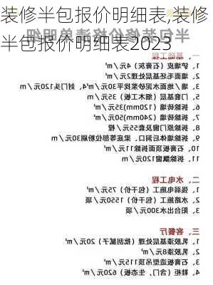 装修半包报价明细表,装修半包报价明细表2023