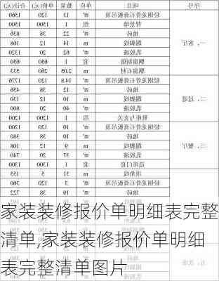 家装装修报价单明细表完整清单,家装装修报价单明细表完整清单图片