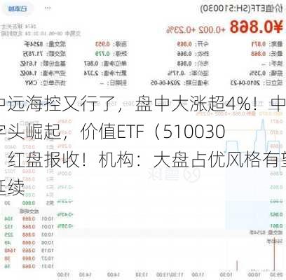 中远海控又行了，盘中大涨超4%！中字头崛起，价值ETF（510030）红盘报收！机构：大盘占优风格有望延续