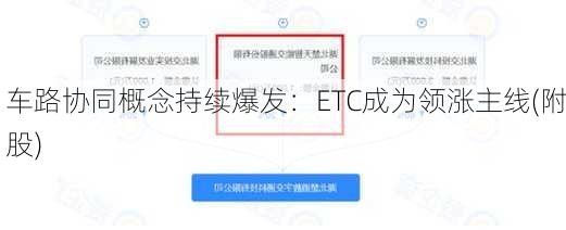 车路协同概念持续爆发：ETC成为领涨主线(附股)