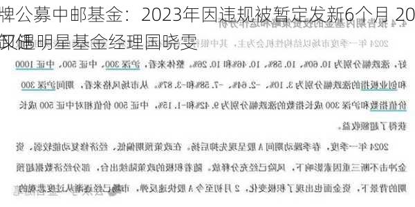 老牌公募中邮基金：2023年因违规被暂定发新6个月 2024又遇明星基金经理国晓雯
式卸任