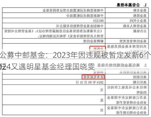 老牌公募中邮基金：2023年因违规被暂定发新6个月 2024又遇明星基金经理国晓雯
式卸任