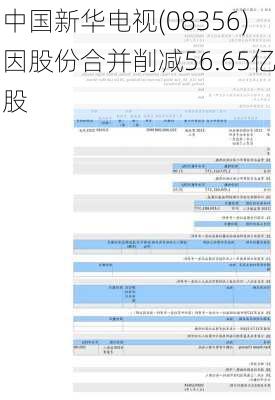 中国新华电视(08356)因股份合并削减56.65亿股