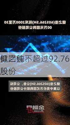 健之佳：
拟回购不超过92.76万股
股份