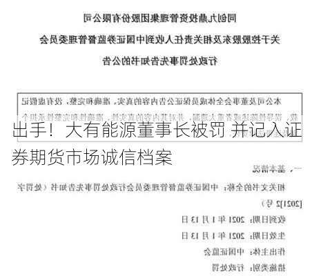 
出手！大有能源董事长被罚 并记入证券期货市场诚信档案