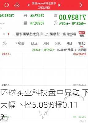 环球实业科技盘中异动 下午盘大幅下挫5.08%报0.112
元