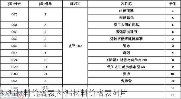 补漏材料价格表,补漏材料价格表图片