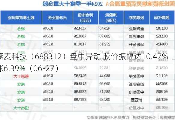 燕麦科技（688312）盘中异动 股价振幅达10.47%  上涨6.39%（06-27）