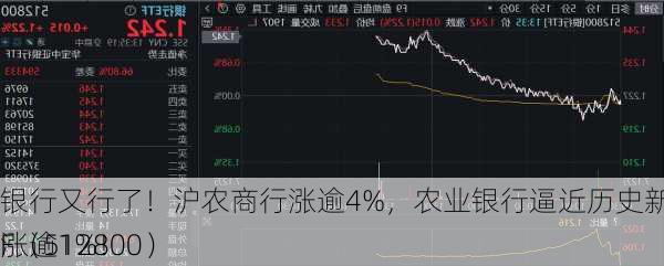 银行又行了！沪农商行涨逾4%，农业银行逼近历史新高，银行ETF（512800）
涨逾1%！