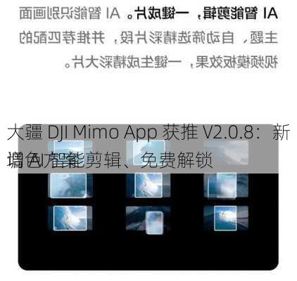 大疆 DJI Mimo App 获推 V2.0.8：新增 AI 智能剪辑、免费解锁
调色方案