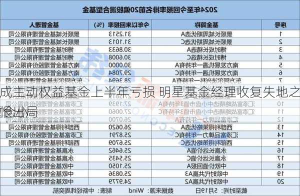 近七成主动权益基金上半年亏损 明星基金经理收复失地之路漫漫 重仓小
者饮恨出局