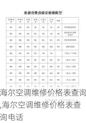 海尔空调维修价格表查询,海尔空调维修价格表查询电话