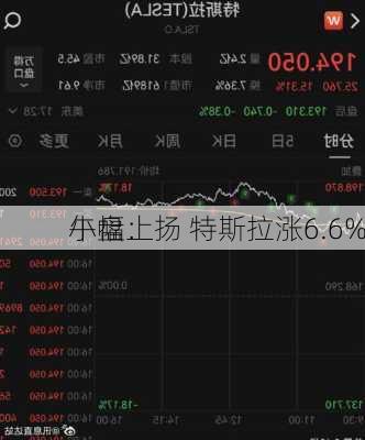 午盘：
小幅上扬 特斯拉涨6.6%