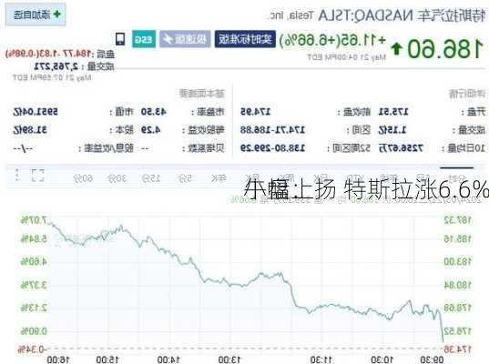 午盘：
小幅上扬 特斯拉涨6.6%